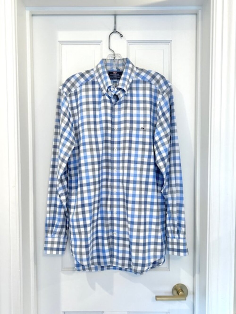 Vineyard Vines Slim Fit Tucker Men's Shirt Blue/Gray Check Button Down -Size M